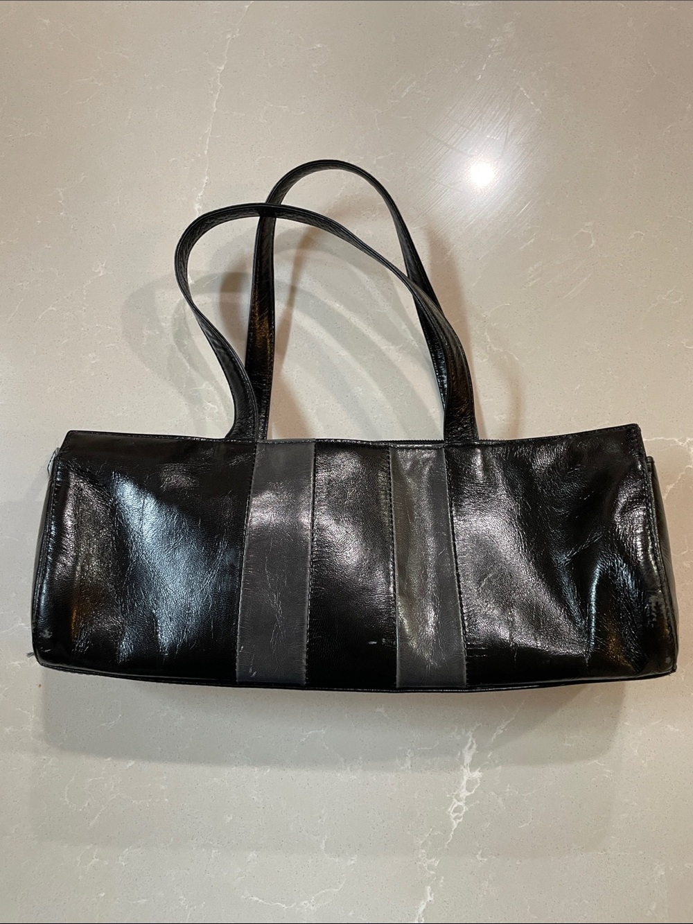 Vintage Kenneth Cole Classic Black Leather Shoulder Bag with Dual Straps - Picture 1 of 10